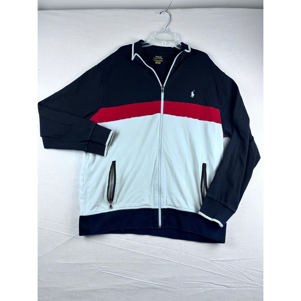 Polo Ralph Lauren MensXL Colorblock Full Zip Track Jacket Black White Red Cotton